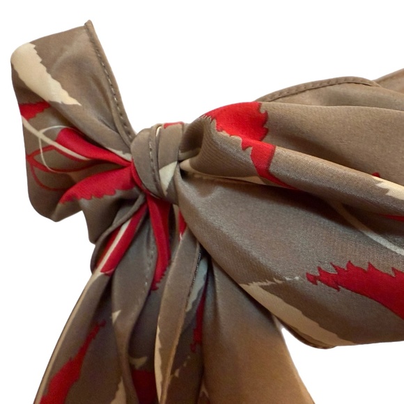 Vera Neumann Long Silk-Feel Scarf – Taupe with Red & Cream Leaves - Picture 5 of 6